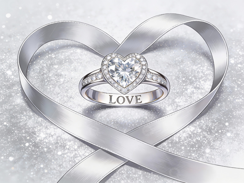 高清大图下载【趣麦麦图】心形钻戒与丝带的浪漫组合