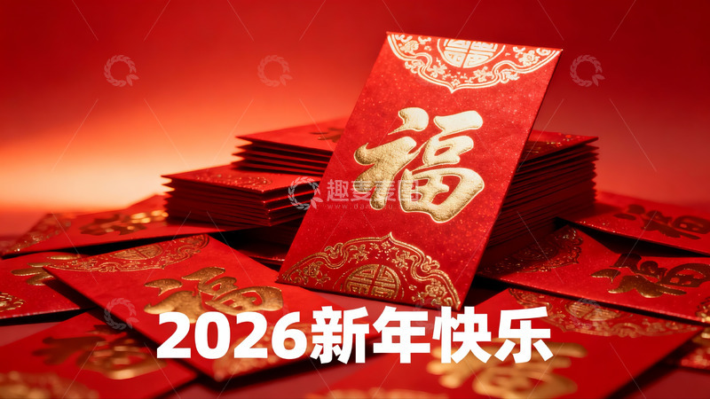 高清大图下载【趣麦麦图】红色红包堆叠新年祝福
