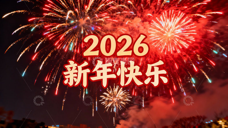 高清大图下载【趣麦麦图】2026新年夜烟花绽放