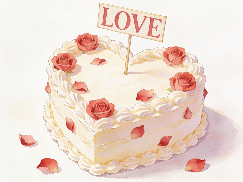 高清大图下载【趣麦麦图】心形蛋糕装饰玫瑰花瓣