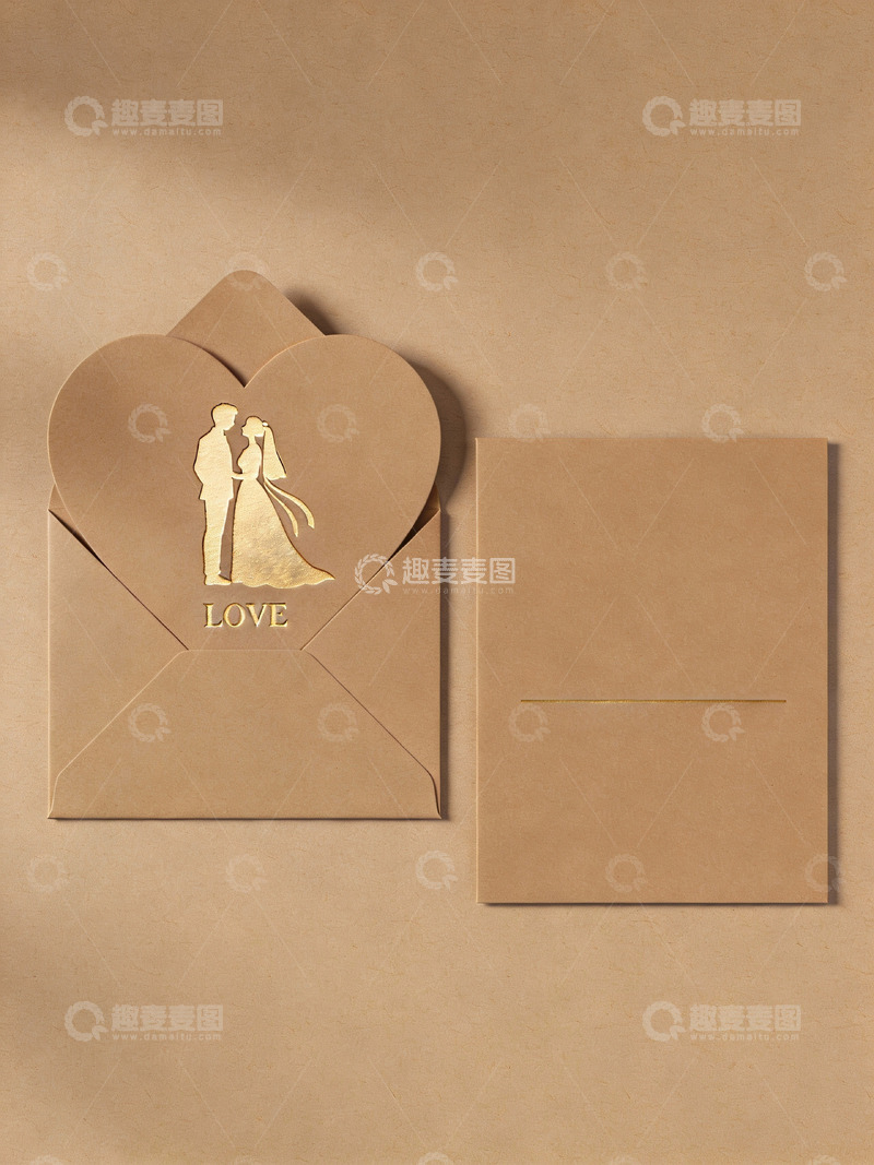 高清大图下载【趣麦麦图】心形信封上的新人剪影