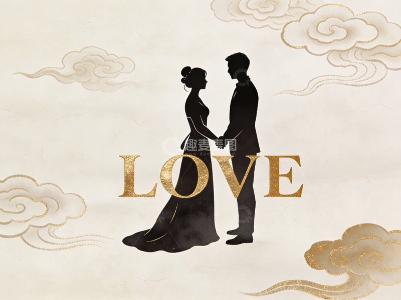 高清大图下载【趣麦麦图】情侣剪影与爱字艺术图