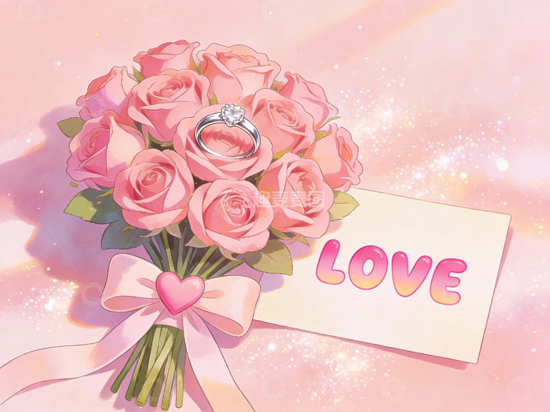 高清大图下载【趣麦麦图】玫瑰花束与婚戒的浪漫画面