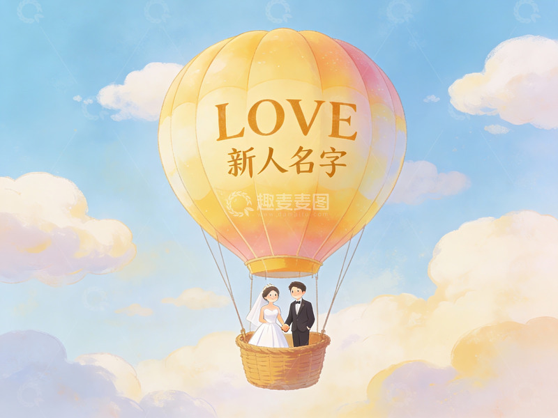 高清大图下载【趣麦麦图】热气球上的新人情侣