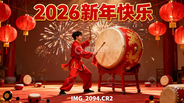 新年庆典男子击鼓表演