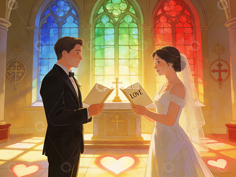 教堂婚礼场景插画
