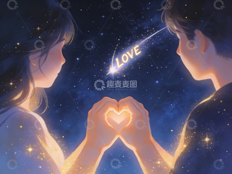 高清大图下载【趣麦麦图】情侣星空下双手比心