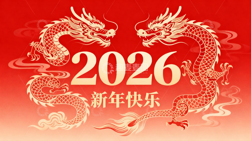 高清大图下载【趣麦麦图】红色背景龙年新年祝福图