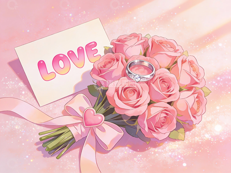高清大图下载【趣麦麦图】玫瑰花束与爱情戒指