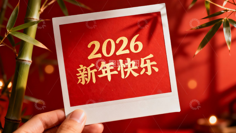 高清大图下载【趣麦麦图】手持新年祝福卡片竹影相伴