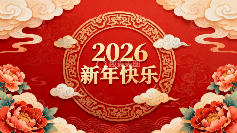 高清大图下载【趣麦麦图】2026新年快乐红色喜庆海报