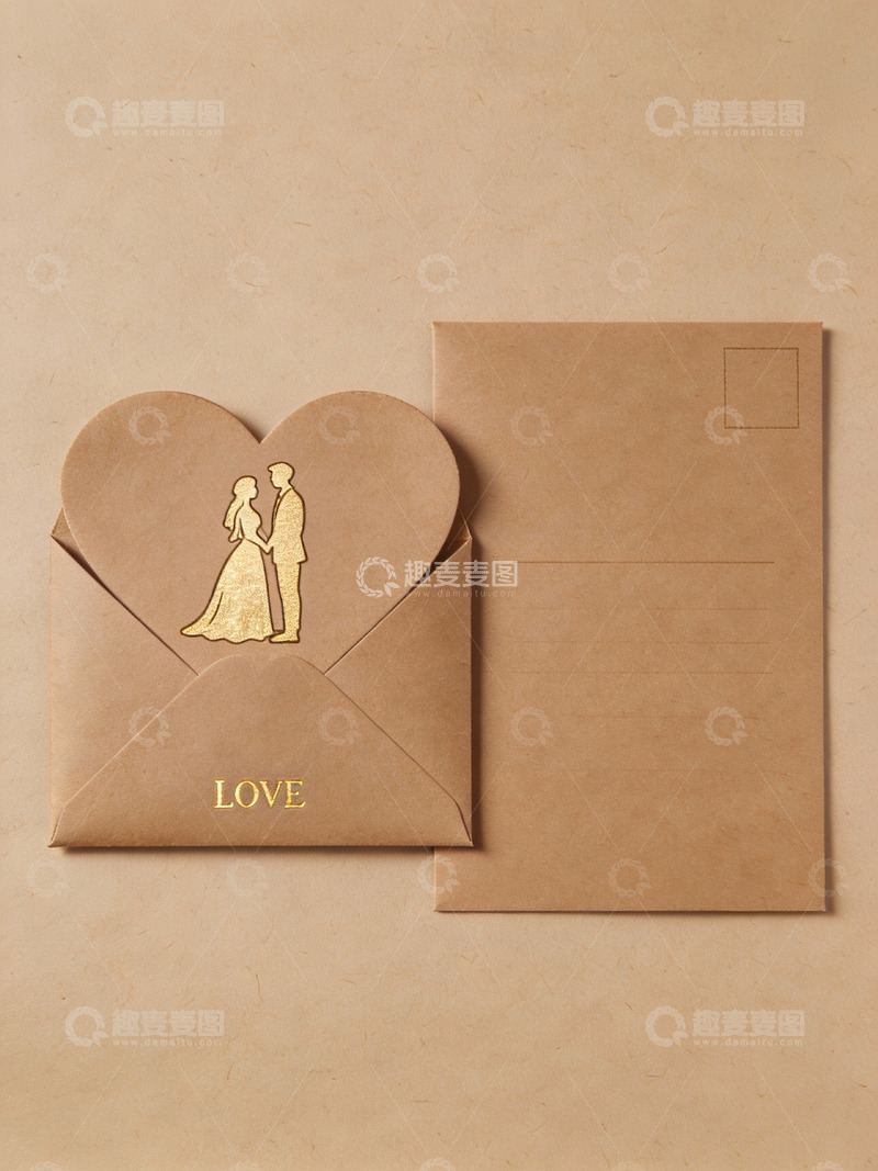 高清大图下载【趣麦麦图】心形信封上的婚礼剪影