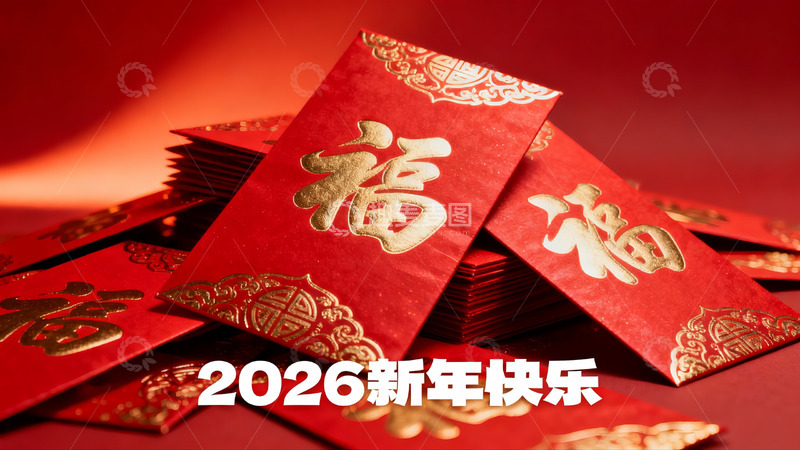高清大图下载【趣麦麦图】红色红包堆叠新年祝福