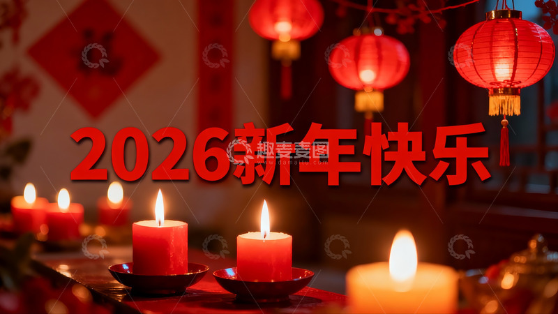 高清大图下载【趣麦麦图】新年红灯笼与蜡烛祈福