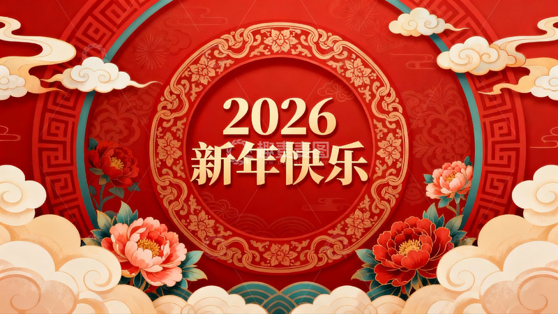 高清大图下载【趣麦麦图】2026新年快乐红色喜庆海报
