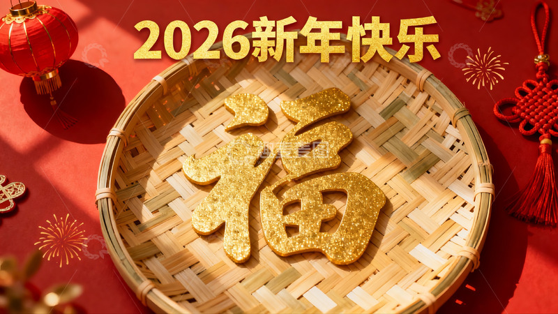 高清大图下载【趣麦麦图】新年福字编织篮装饰