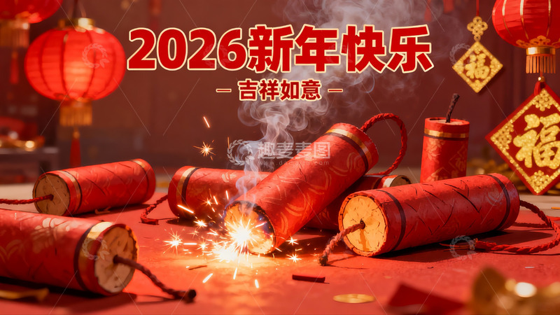 高清大图下载【趣麦麦图】新年爆竹烟花庆佳节