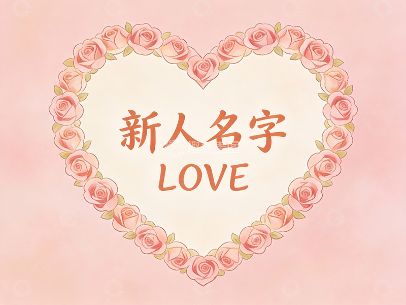 高清大图下载【趣麦麦图】心形玫瑰花环中的新人名字与爱意