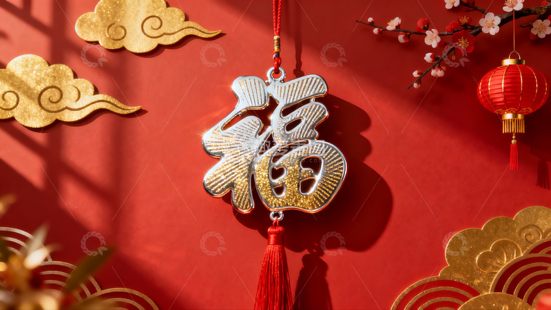 高清大图下载【趣麦麦图】红色背景福字挂饰新年装饰