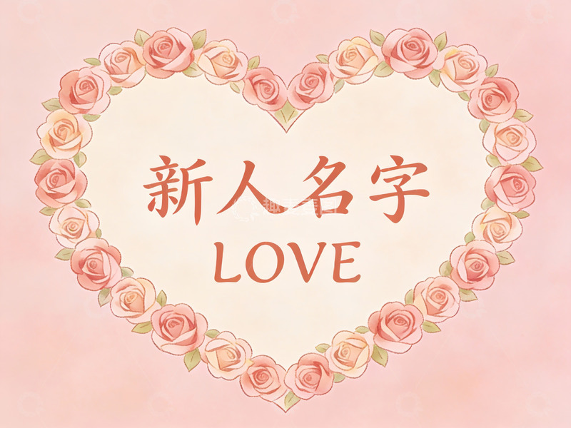 高清大图下载【趣麦麦图】心形玫瑰花环与新人名字