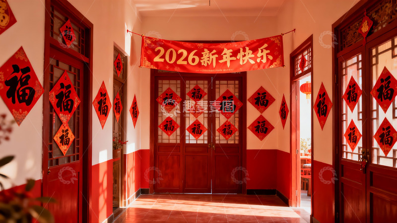 高清大图下载【趣麦麦图】新年装饰的红色走廊