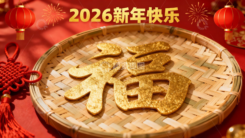 高清大图下载【趣麦麦图】新年福字竹篮装饰
