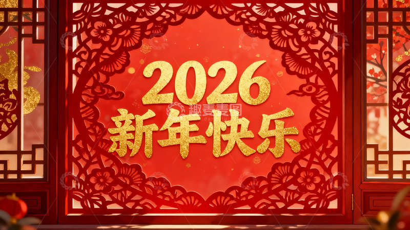 高清大图下载【趣麦麦图】红色窗格新年祝福画面