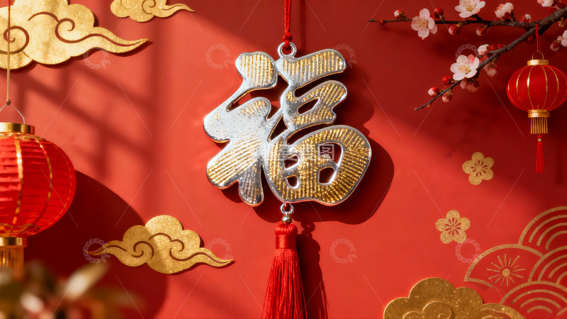 高清大图下载【趣麦麦图】红色背景福字挂饰新年装饰
