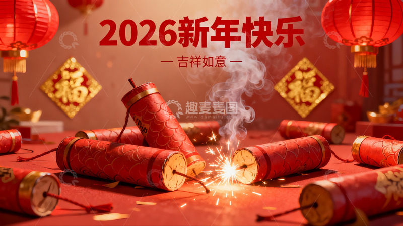 高清大图下载【趣麦麦图】新年爆竹烟花庆佳节