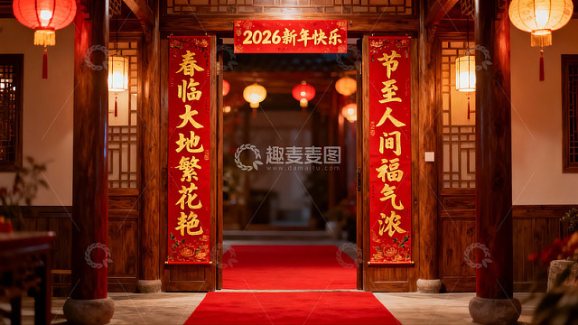 中式庭院新年装饰入口