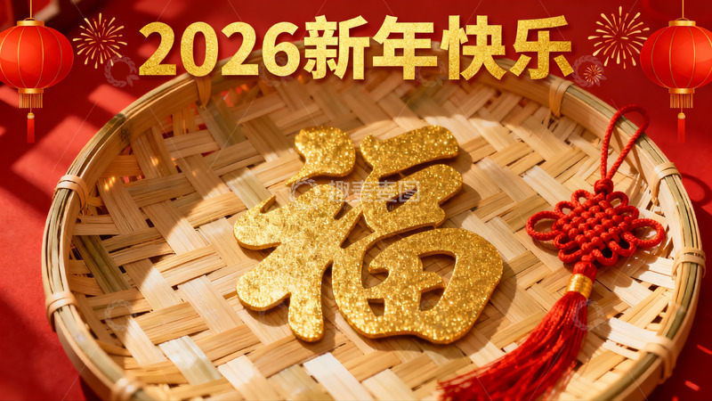 高清大图下载【趣麦麦图】新年福字编织篮装饰