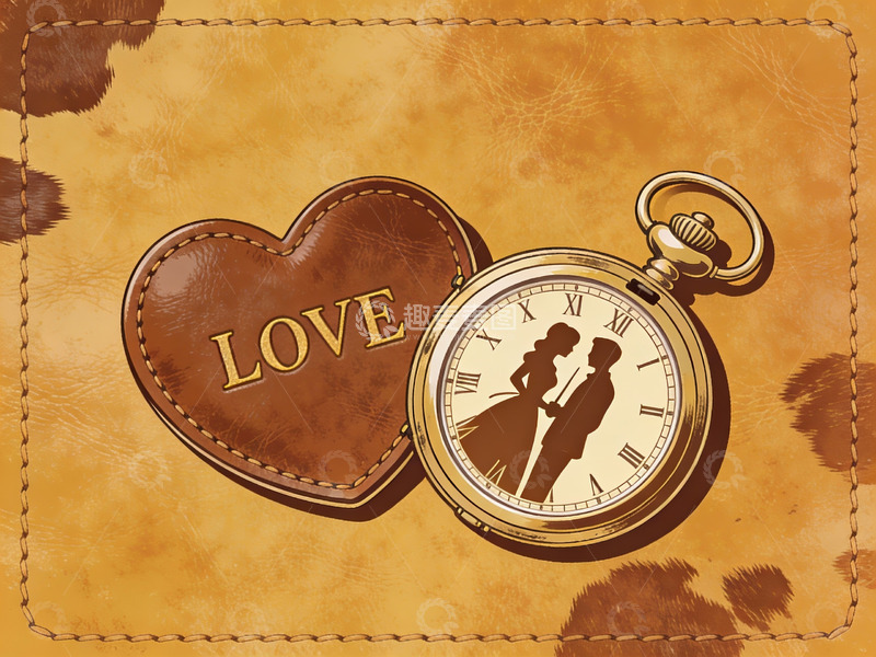 高清大图下载【趣麦麦图】怀表与爱心皮套的浪漫插画