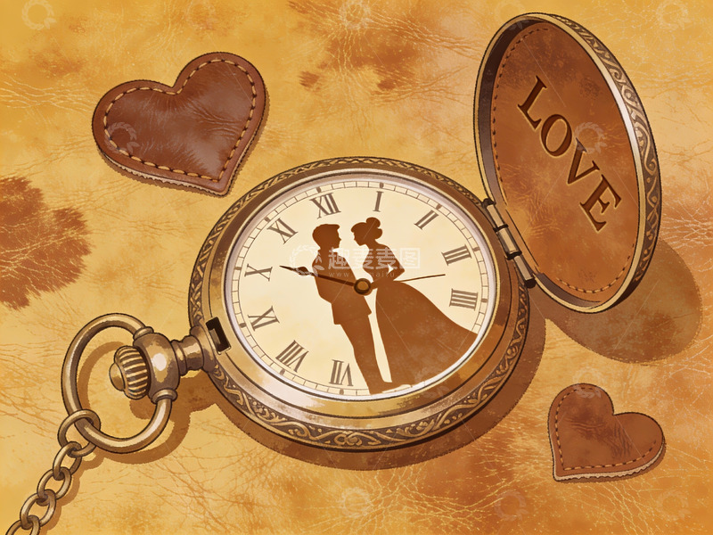 高清大图下载【趣麦麦图】怀表中的情侣剪影与爱意