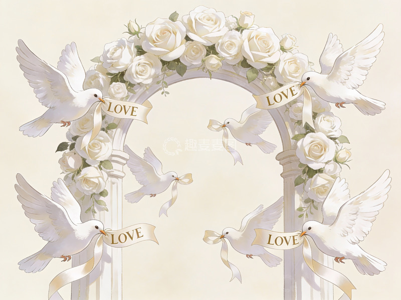 高清大图下载【趣麦麦图】白鸽环绕花拱门的爱之象征