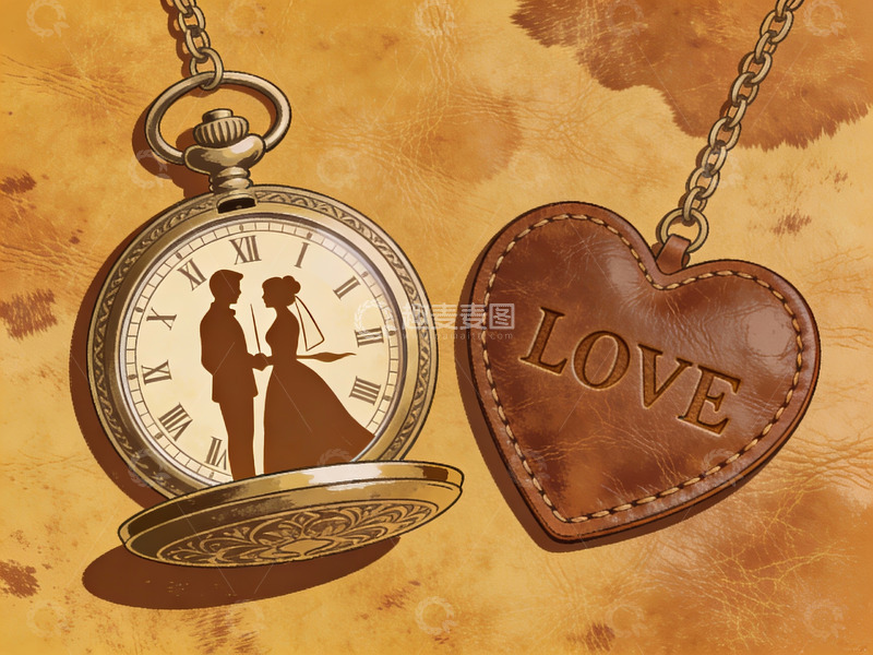 高清大图下载【趣麦麦图】怀表与心形吊坠的浪漫画面