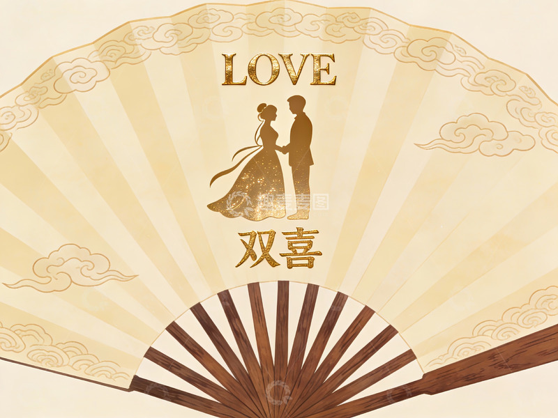 高清大图下载【趣麦麦图】扇面婚礼双喜图案