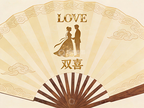 扇面婚礼双喜图案