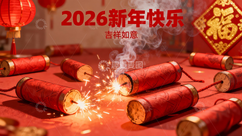 高清大图下载【趣麦麦图】新年烟花绽放喜庆氛围