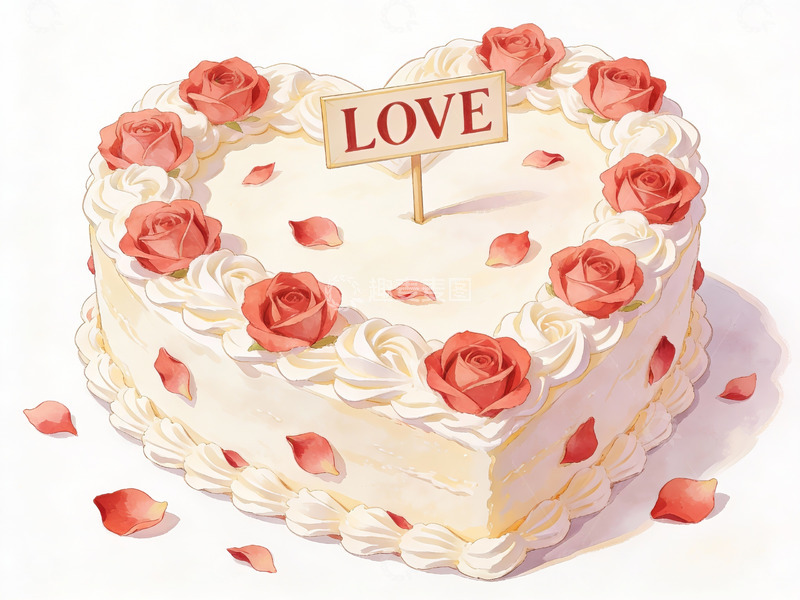 高清大图下载【趣麦麦图】心形蛋糕装饰玫瑰与爱字