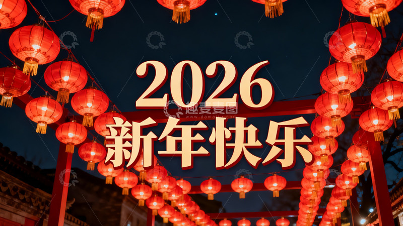高清大图下载【趣麦麦图】红灯笼挂满夜空迎新年