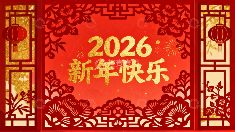 高清大图下载【趣麦麦图】2026新年快乐红色剪纸窗花
