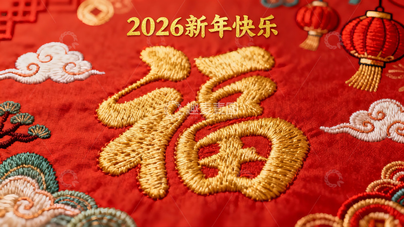 高清大图下载【趣麦麦图】红色刺绣福字新年装饰