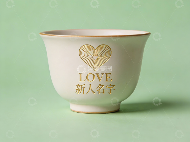 高清大图下载【趣麦麦图】金色心形图案的陶瓷杯