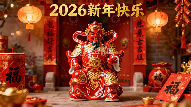 新年财神雕像装饰场景