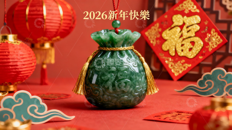 高清大图下载【趣麦麦图】新年翡翠福袋装饰摆件