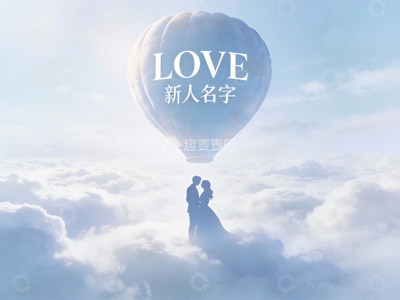 高清大图下载【趣麦麦图】热气球上的新人剪影