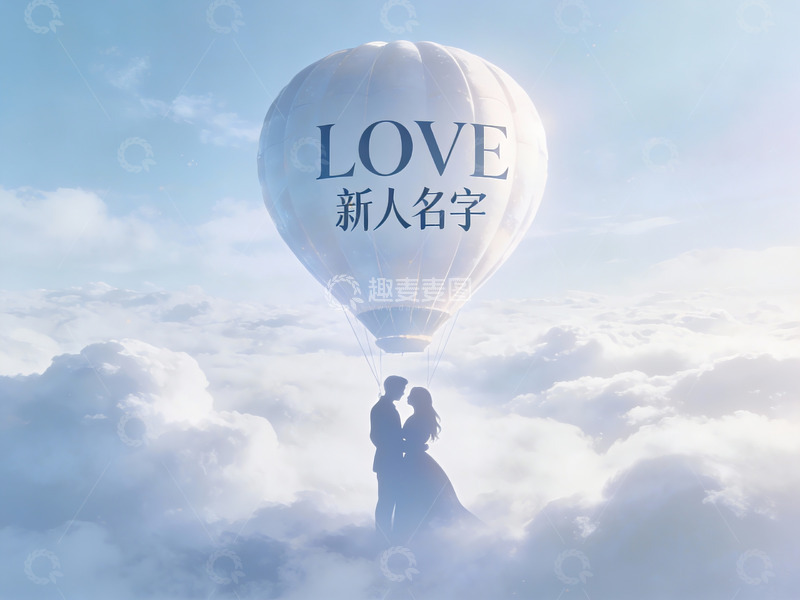 高清大图下载【趣麦麦图】热气球上的新人剪影