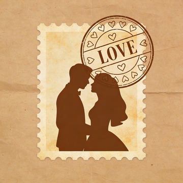 情侣剪影邮票图案