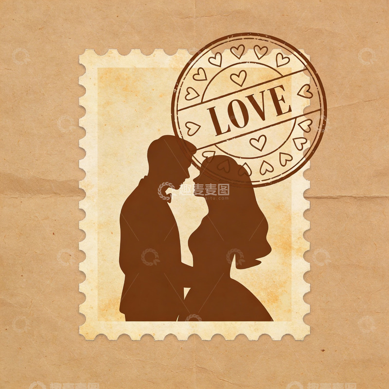 高清大图下载【趣麦麦图】情侣剪影邮票图案