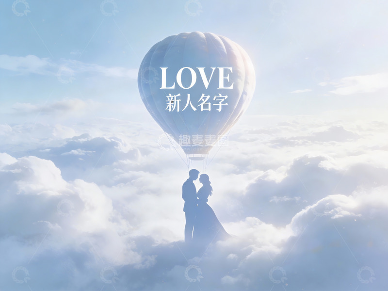 高清大图下载【趣麦麦图】热气球上的情侣剪影